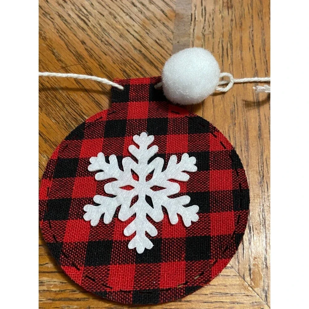 Buffalo check Christmas banner red black white deer ornaments